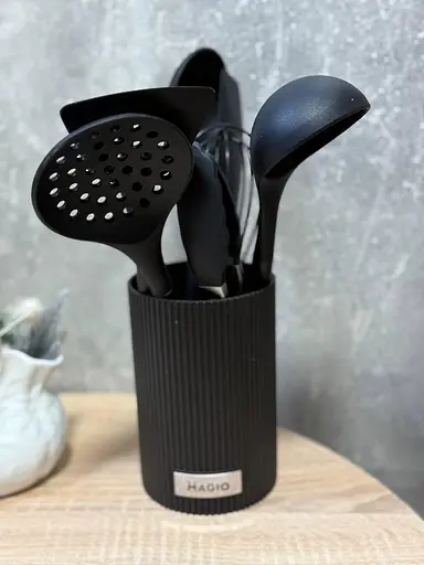 Набір кухонного приладдя Magio MG-1128 із підставкою 8 предметів Чорний - фото 3