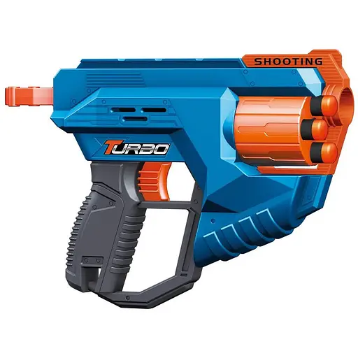 Игрушечный детский пистолет механический с барабаном и мягкими патронами (12 шт.) (25 х 17см) - фото 1