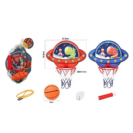 Баскетбольне кільце, пластиковий щит 27.5x19 см, пластикове кільце 10 см, сітка, м’яч, насос (В асортименті) - фото 2