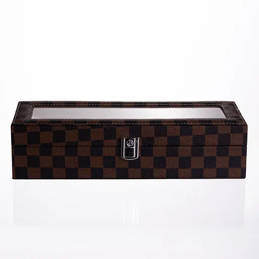 Скринька для годинника з екошкіри 6 відсіків 31×11×7.5 см кейс органайзер для наручного годинника Коричневий Yiwu HP-5-14S - фото 6