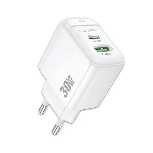 Зарядное устройство Borofone BAS45A USB-C x USB-A PD30W технология GaN белый - фото 2