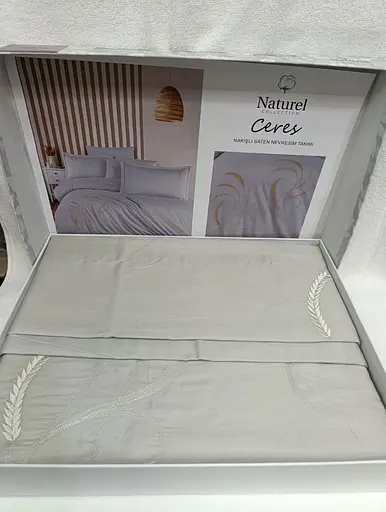 Постельное белье Naturel Ceres Grey Сатин с вышивкой Limasso pbe0051869 - фото 1