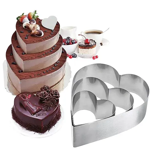 Набір металевих форм кілець для десертів, тістечок, випічки тортів у формі сердець 20х19 см (висота 10 см), Master Class Сріблястий 87041 - фото 2