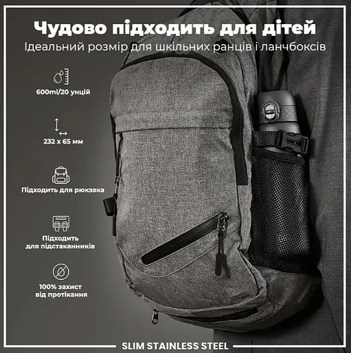 Пляшка для води ION8 металева 600 мл Stainless Steel Grey (I8SS600GRY) - фото 5