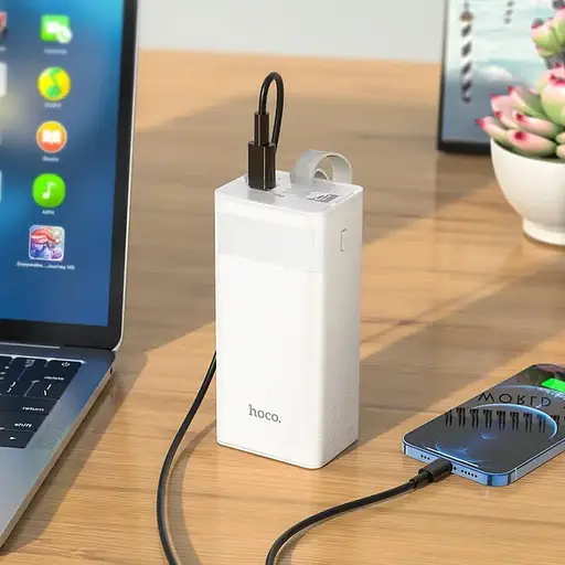 Зарядное устройство для телефона Power bank HOCO J86 Powermaster с фонарем 40000mAh Белый - фото 4