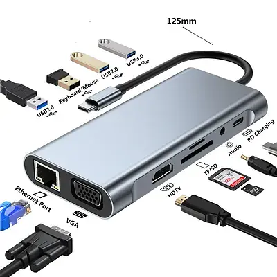 Хаб Док станция 11 в 1 USB Type-C концентратор для ноутбука 11 портов  - фото 2