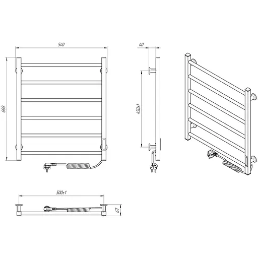 Электрический полотенцесушитель Laris Зебра Альфа ЧФ6 500x600 Э правый R3 77700070, Белый, Правое, Электронный - фото 7
