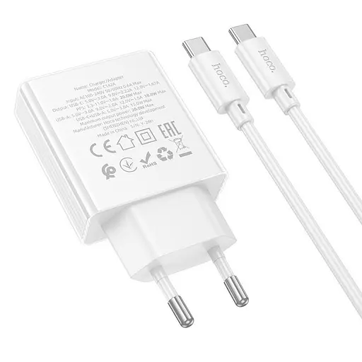 Адаптер сетевой HOCO Direct charger C142A (Type-C to Type-C) |1USB/1Type-C, 20W/3A, PD/QC| - фото 3