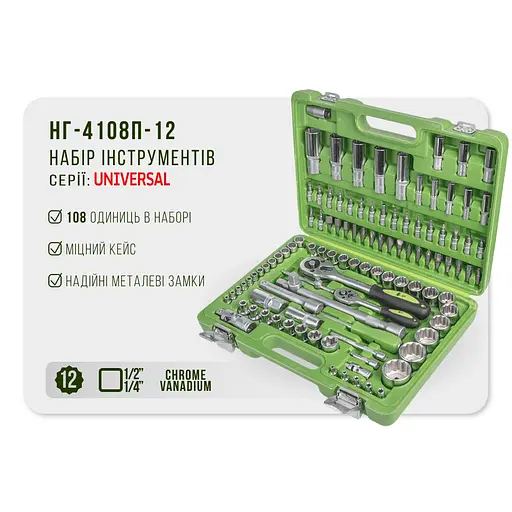 Универсальный набор инструментов Alloid 1/4, 1/2, 108 предметов (НГ-4108П-12) - фото 9