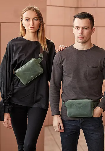 Шкіряна поясна сумка Dropbag Mini зелена Crazy Horse - фото 7