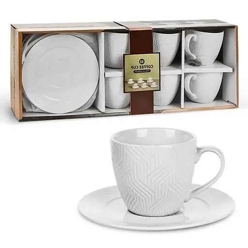 Фарфоровый кофейный сервиз Stenson R96397 на 6 персон 260мл Набор для кофе 12 предметов Белый - фото 1