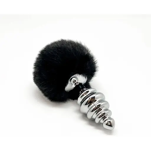 Металева анальна пробка Alive Fluffy Twist Plug L Кролячий хвостик - фото 2