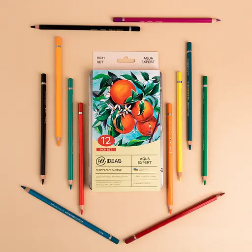 Набор карандашей акварельных 99IDEAS "Aqua Expert" 12 цветов, Rich Set, металлическая коробка, 99AE-12RICH - фото 5