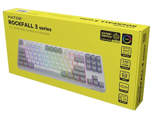 Клавиатура игровая механическая HATOR HTK-851UA White Wireless Rockfall 3 TKL Mecha orange, QMK/VIA - фото 6