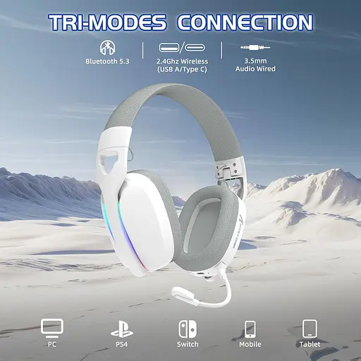 ATTACK SHARK L90 Легкая беспроводная игровая гарнитура BT/2.4G/ 40 мм динамики, Белые - фото 6