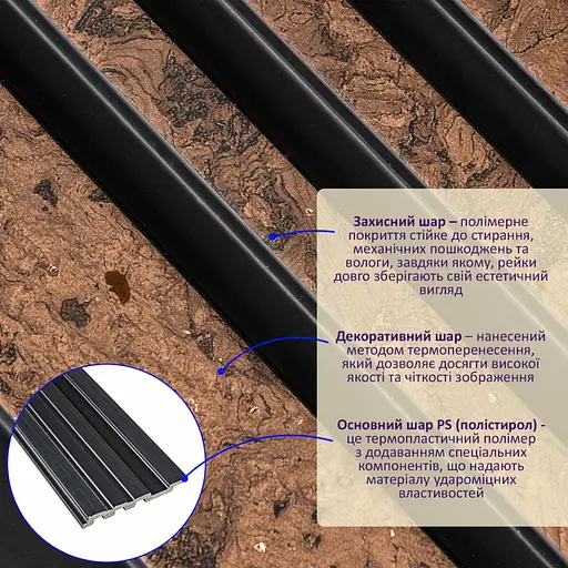 Рейка декоративная Wall Sticker PS 2900х120х11 мм Коричневый с золотыми вкраплениями SW-00002140- - фото 2