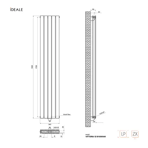 Радіатор дизайнерський Ideale Vittoria 12 5/1800/340 антрацит, Антрацит - фото 5