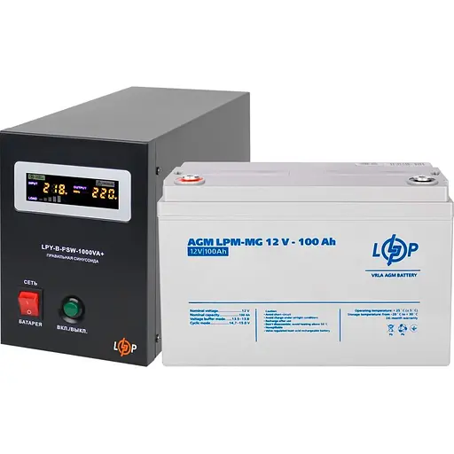Источник бесперебойного питания (ИБП) LogicPower LPY-B-PSW-1000VA 12V + АКБ LPM-MG 12V - 100 Ah (20339) [110334]
