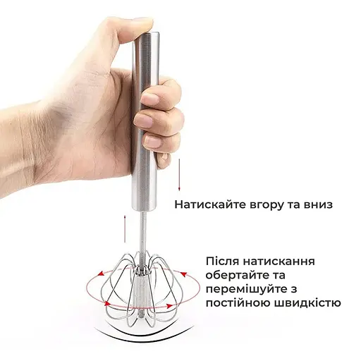 Ручной полуавтоматический венчик из нержавеющей стали механический миксер для яиц сливок и выпечки 30 см Оранжевый 88295 - фото 3