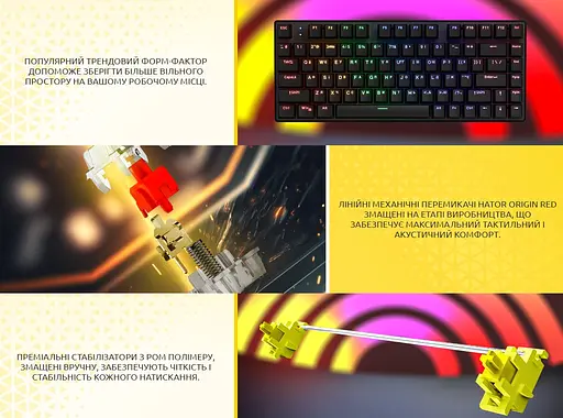 Клавіатура ігрова механічна бездротова HATOR HTK-287 UA Icefall Mecha TKL Wireless Rainbow Black - фото 7