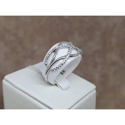 Срібне кільце Aurora з керамікою і фіанітами. С1163Б 18 - фото 3