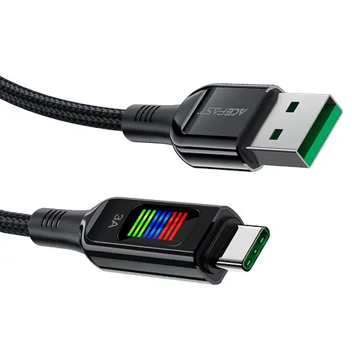 Кабель ACEFAST C7-04 USB to Type-C 3A, 1.2m, nylon, zinc connectors, LED, Black - фото 4