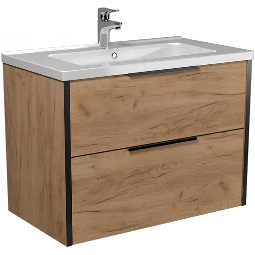 Тумба Мойдодир Line Craft 80 з умивальником Rodeo 80 дуб крафт/Чорний - фото 1