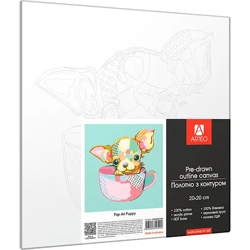 Полотно на ХДФ с контуром Arteo Pop Art Puppy 20×20 хлопок акрил - фото 2