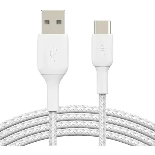 Кабель Belkin USB-A > USB-C заряджання/синхронізації 2м, 15Вт, Type-C, плетений, білий