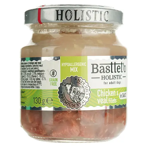 Вологий корм для собак Basttet`o Holistic мікс яловичина з куркою в соусі 130 г скло - фото 4