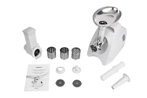 ARDESTO М'ясорубка, 1900Вт, 1.8кг/хв, 3 решітки, насадка для ковбас, кеббе, 4 терки, пластик, білий - фото 7