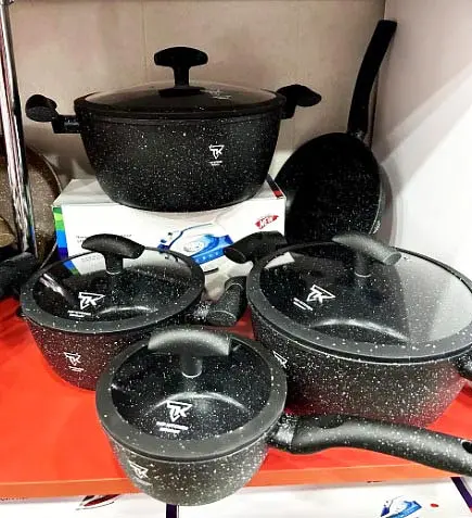 Набір каструль із сковородою та сотейником Top Kitchen TK00098 з гранітним покриттям 9 предметів Чорний - фото 2