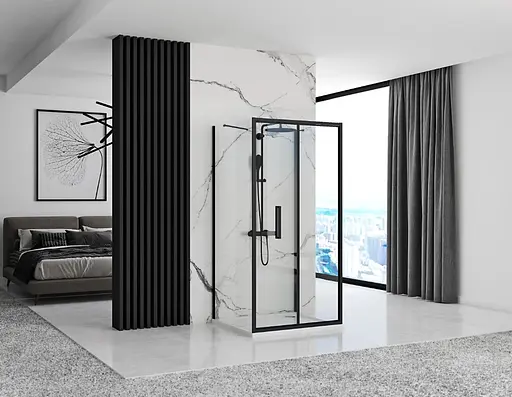 Душевая кабина Rea Rapid Fold 100x100 black пристенная REA-KPL-09918, Черный матовый, Универсальная, прозрачная - фото 3