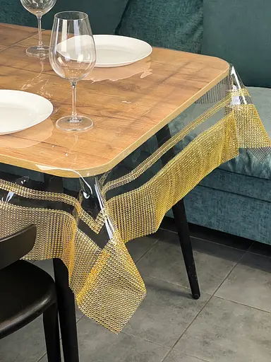 Скатерть силиконовая с золотой стразовой лентой двойной 250х140 см - фото 6