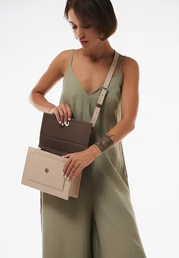 Жіноча шкіряна сумка Grace темно-бежевий/бежевий - фото 4