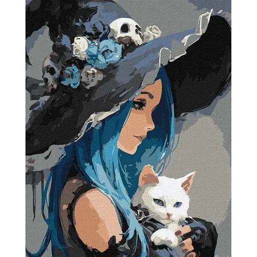 Картина по номерам "Дівчина з білим котом" ©art_selena_ua KHO8688, 40x50 см