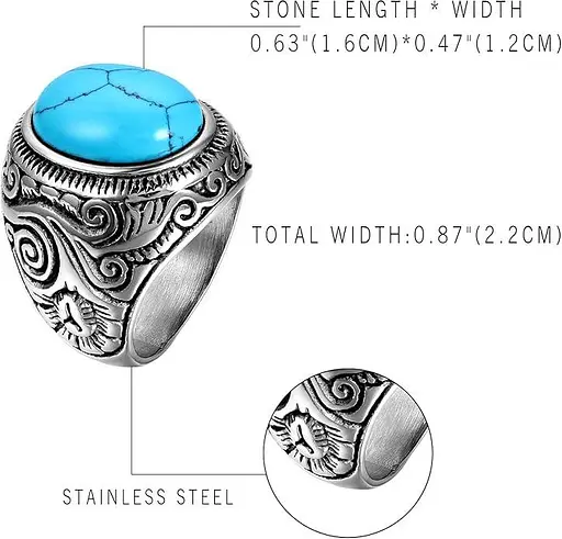 OIDEA Чоловіче обручку срібне кільце з нержавіючої сталі, 24 розмір - фото 2