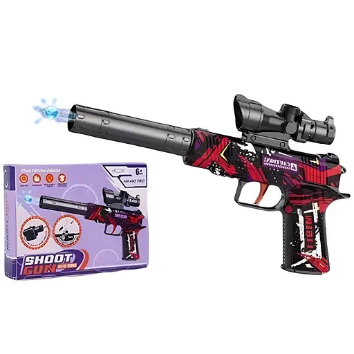 Пістолет 804 Y-02, механічний, глушник та приціл, стріляє орбізами, червоний - фото 2