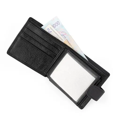 Портмоне мужское кожаное JK 004 на кнопке черное - фото 2