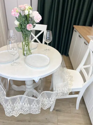 Силіконова скатертина з біло-кавовим мереживом Петек 15 см 350х160 см - фото 5