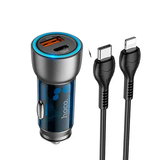 Адаптер автомобильный Hoco Type-C Lightning cable Sprinter dual port Car charger NZ8 |1USB/1Type-C, QC/PD, 43W/3A| - фото 1