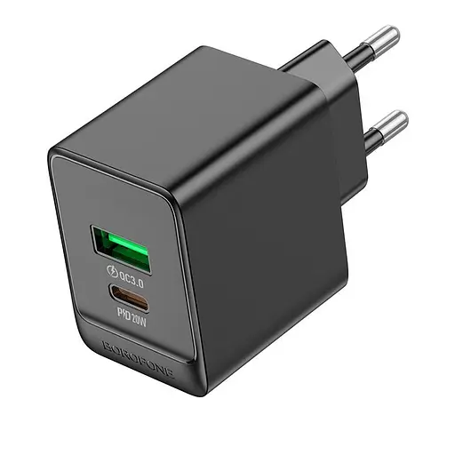 Зарядное устройство - Адаптер сетевой Borofone BAS14A Erudite charger 2 выхода 1USB + 1Type-C 20W черный - фото 1