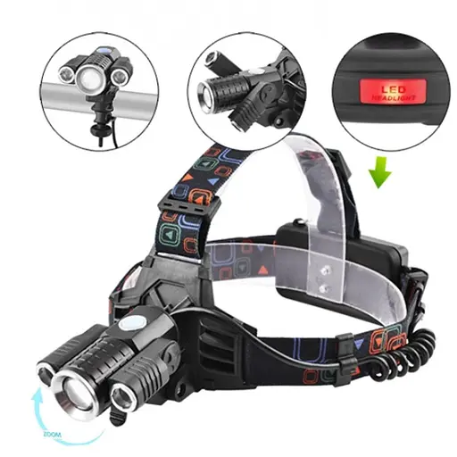 Ліхтар з кріпленням на голову POLICE W602-T6+2XPE (4реж.) з велокр. (2х18650) Чорний