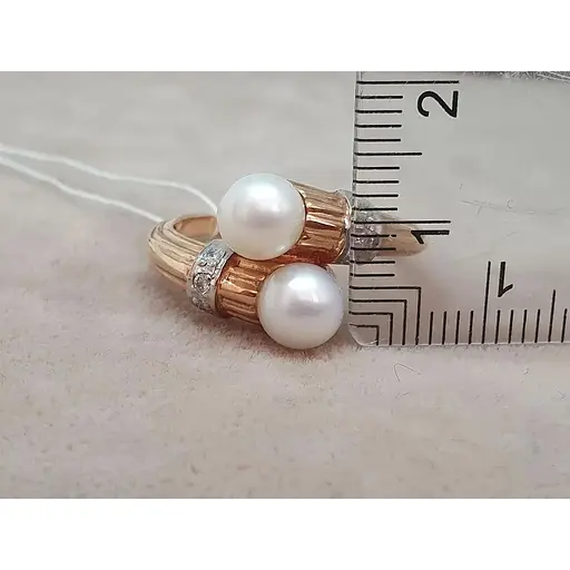 Золотое кольцо с бриллиантами и жемчугом. RP35680K 18.5 - фото 5