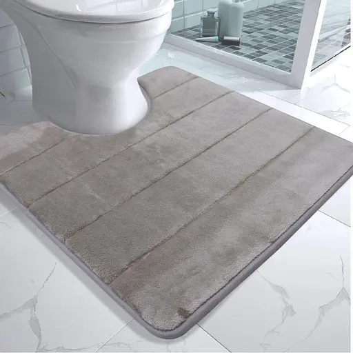 Современный коврик для ванной Aquarius с эффектом памяти U-образный контурный 50 х 50 см. Темно-бежевый в полоску.