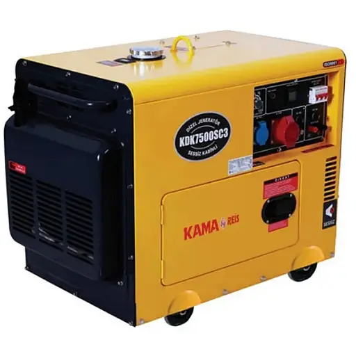Генератор дизельный KDK7500SC3, 3-фазный 220/400V, 50Hz, 6.9kVA/5.5kW, бак 14.5 л, расход 1.5 л/ч, пуск: стартер, 850х550х720 мм, 160 кг