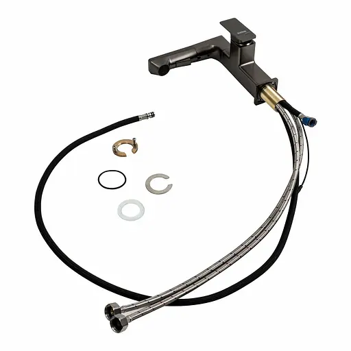 Змішувач для кухні Platinum с висувним виливом та індикатором A238 чорний - фото 3