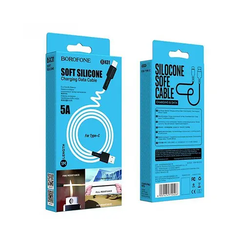 Кабель Borofone BX31 USB to Type-C 3A 1 м силиконовый TPE разъемы белый - фото 2