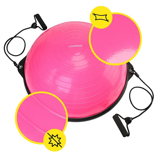 Балансировочная платформа (полусфера) Cornix Bosu Ball 58 см с эспандерами Pink XR-0456 - фото 8