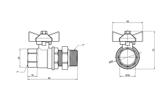 Кран кульовий Thermo Alliance "Американка" Standart 1" ВЗ прямий, PN40, метелик SD220W25 - фото 8